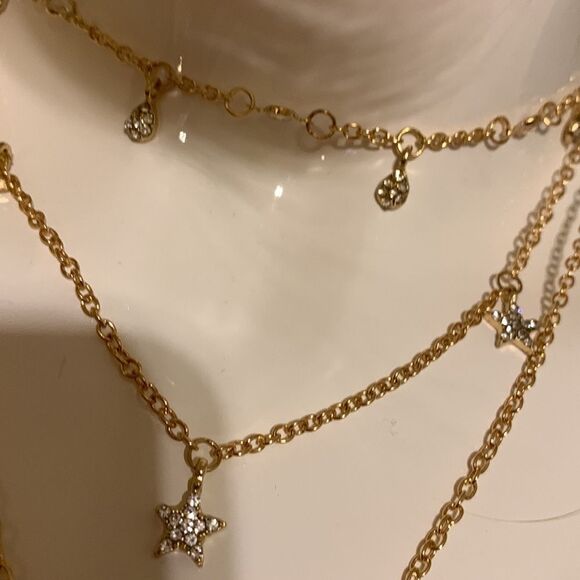 BoHo layered Crystal pendant goldtone choker - Picture 4 of 8